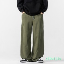 2025 Spring Men's Wide Leg Long Pants Trousers Drawstring Classic Vintage Retro