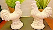 Country Chic Rooster Salt & Pepper Shakers Distressed White Paint **Brand New**