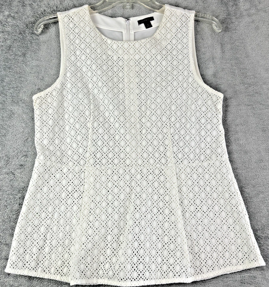 Blusa Ann Taylor Para Mujer Pequeña Blanca Peplum Ojales Encaje Sin Mangas Top Preppy Foto 3 de 4