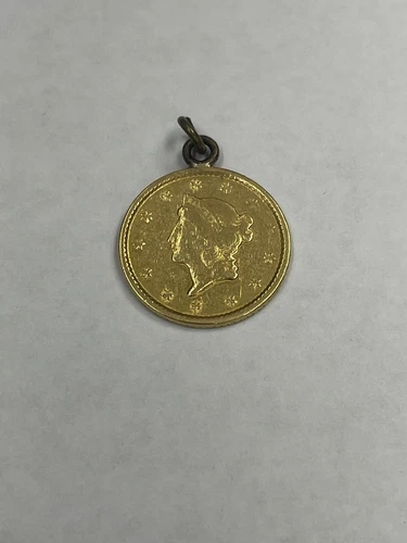 LOVE TOKEN, $1 GOLD LIBERTY COIN, ENGRAVED INITIALS ADDED BAIL (A13)