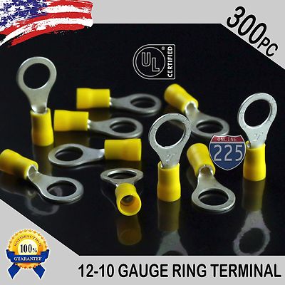 300 PACK 12-10 Gauge 3/8'' Stud Insulated Vinyl Ring Terminals Tin Copper Core US