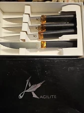 Ontario Knives Agilite Steak Knife Set 2565 14C28N Steel Amber Black
