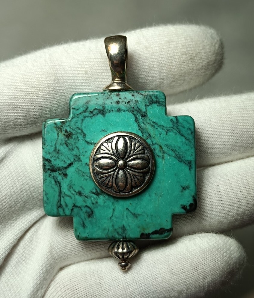 Sterling Silver Blue Turquoise Large Abstract Cro… - image 7