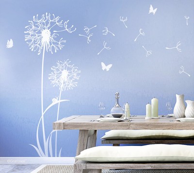 Wandtattoo Pusteblume Flugsamen Schmetterlinge Weiss Esszimmer Schlafzimmer W306f