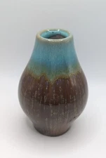 Small Ceramic Blue And Brown Bud Vase