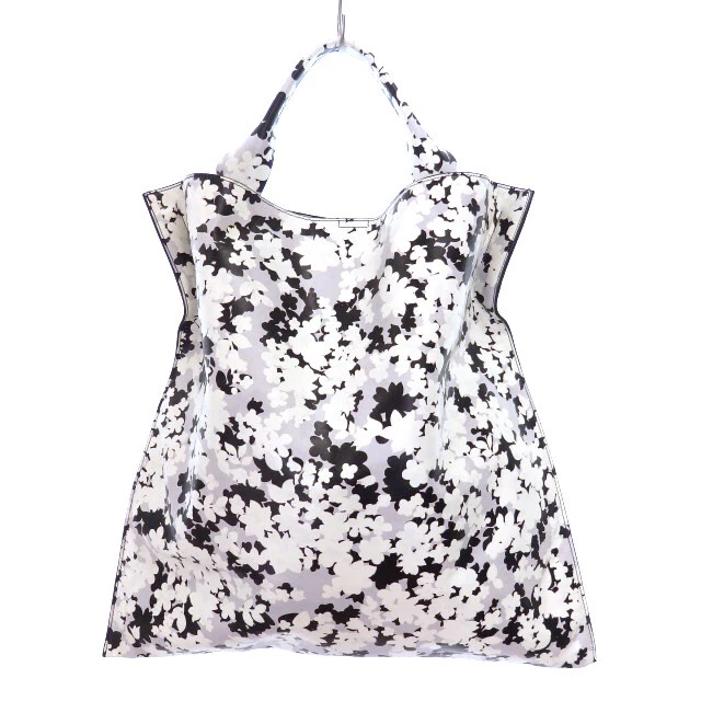 JIL SANDER XIAO Flower Print Leather Tote Bag Gray Made in Italy