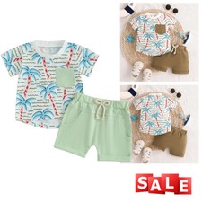Baby Boys Clothes Set Cute Cartoon Print Top with Elastic Waistband Shorts