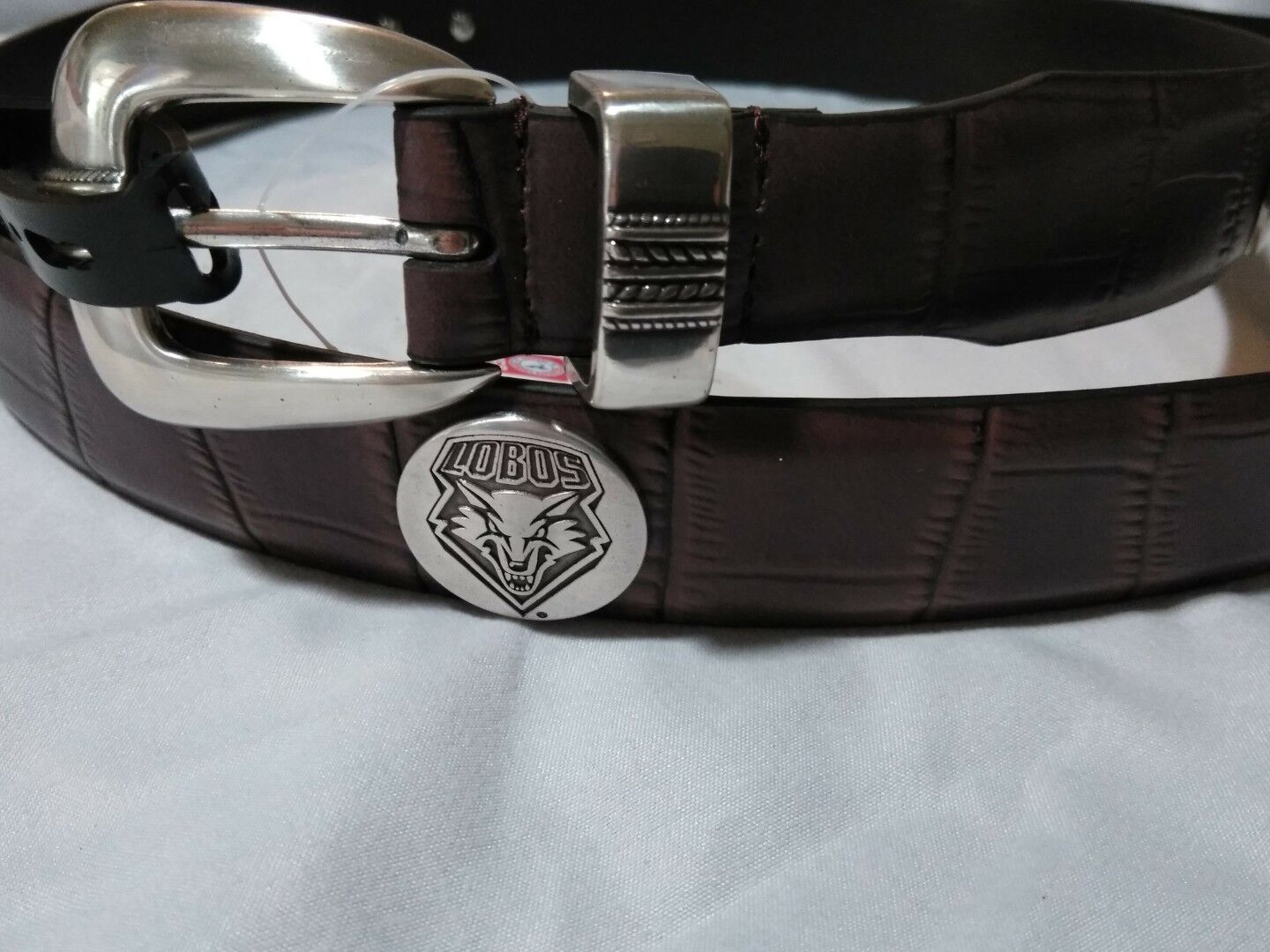 Men's Brown Leather Belt with University of New Mexico Lobos Con