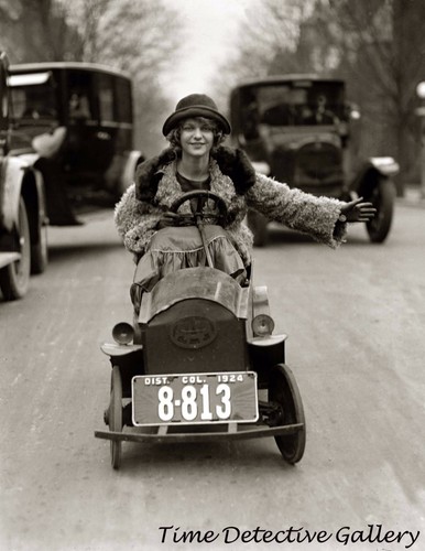 Flapper Driving a Minature Car, Washington, D.C. - 1924 - Historic Photo Print