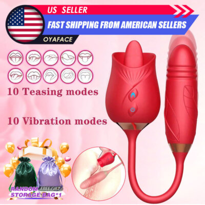 2in1-for-Rose-Women-Licking-Thrusting-Vibration Clit-Nipples-Lick-use-Lubricant