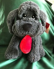 RUSS BERRIE - 12" PLUSH CURLY DK GRAY DOG - BOSWORTH W/ HEART