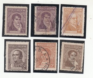 Argentina 1944-1947. Manuel Belgrano, Sarmiento, Urquiza, Moreno, Rivadavia Used