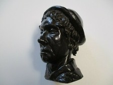 ANTIQUE VINTAGE MODERNIST BRONZE PORTRAIRT MAN WITH HAT MYSTERY ARTISTY SMALL
