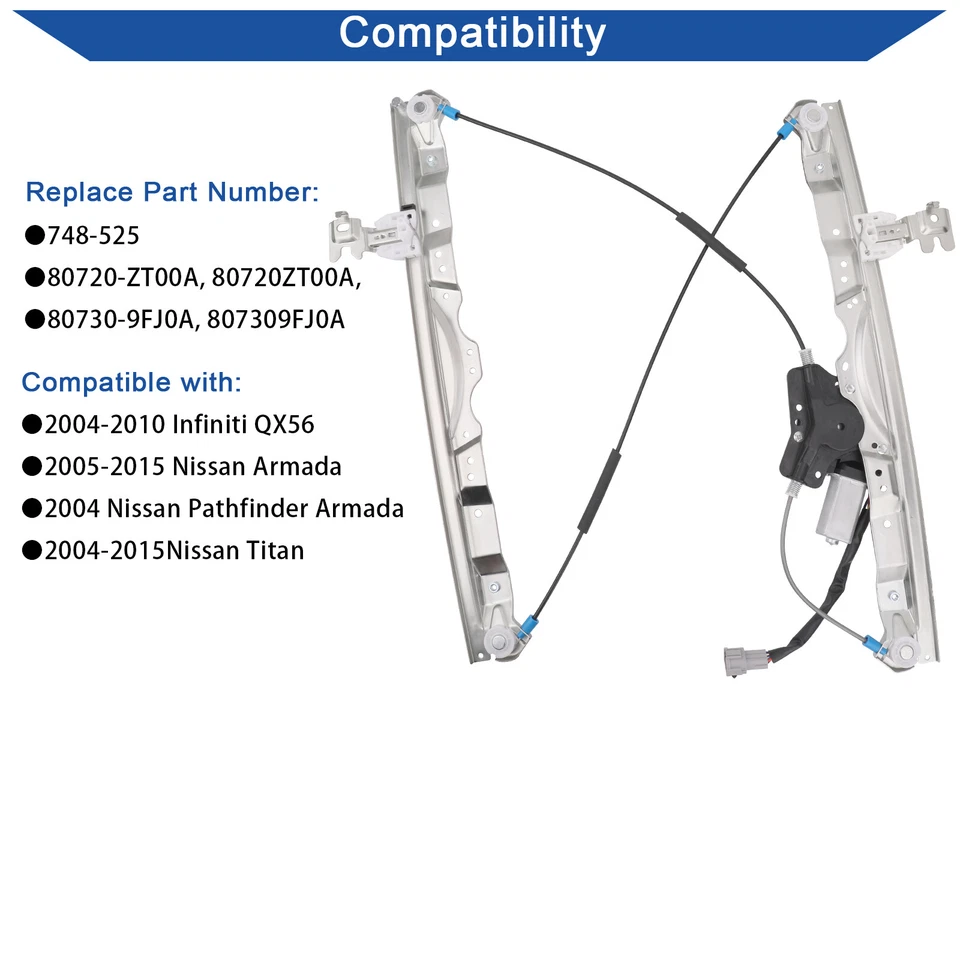Front Right Window Regulator w/Motor for 2004 2005 2006 2007-2010 Nissan Titan - Image 2 of 4