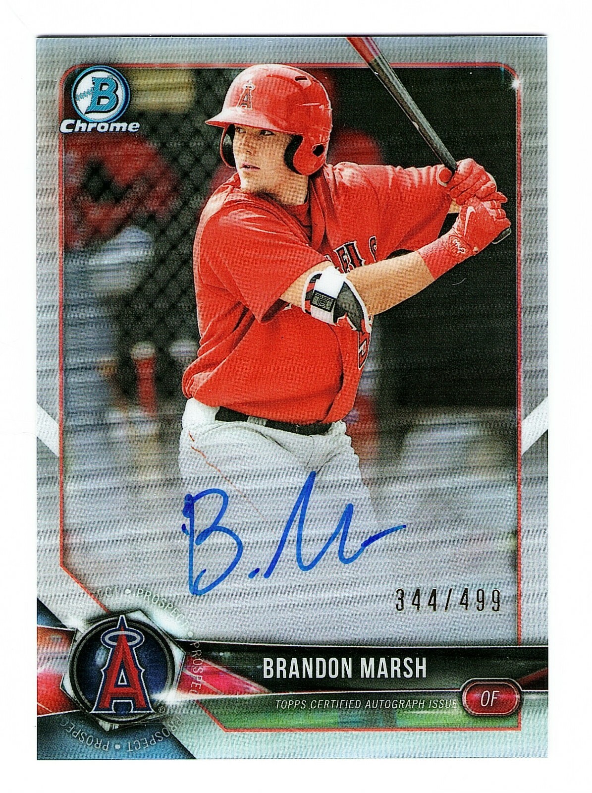 2018 BOWMAN CHROME PROSPECT BRANDON MARSH ARIZONA DIAMONDBACKS AUTO 344/499