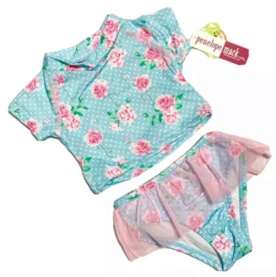 Penelope Mack Ruffle Tutu Swimsuit 2 Pc Baby Girl 18 M Months Floral Rashguard