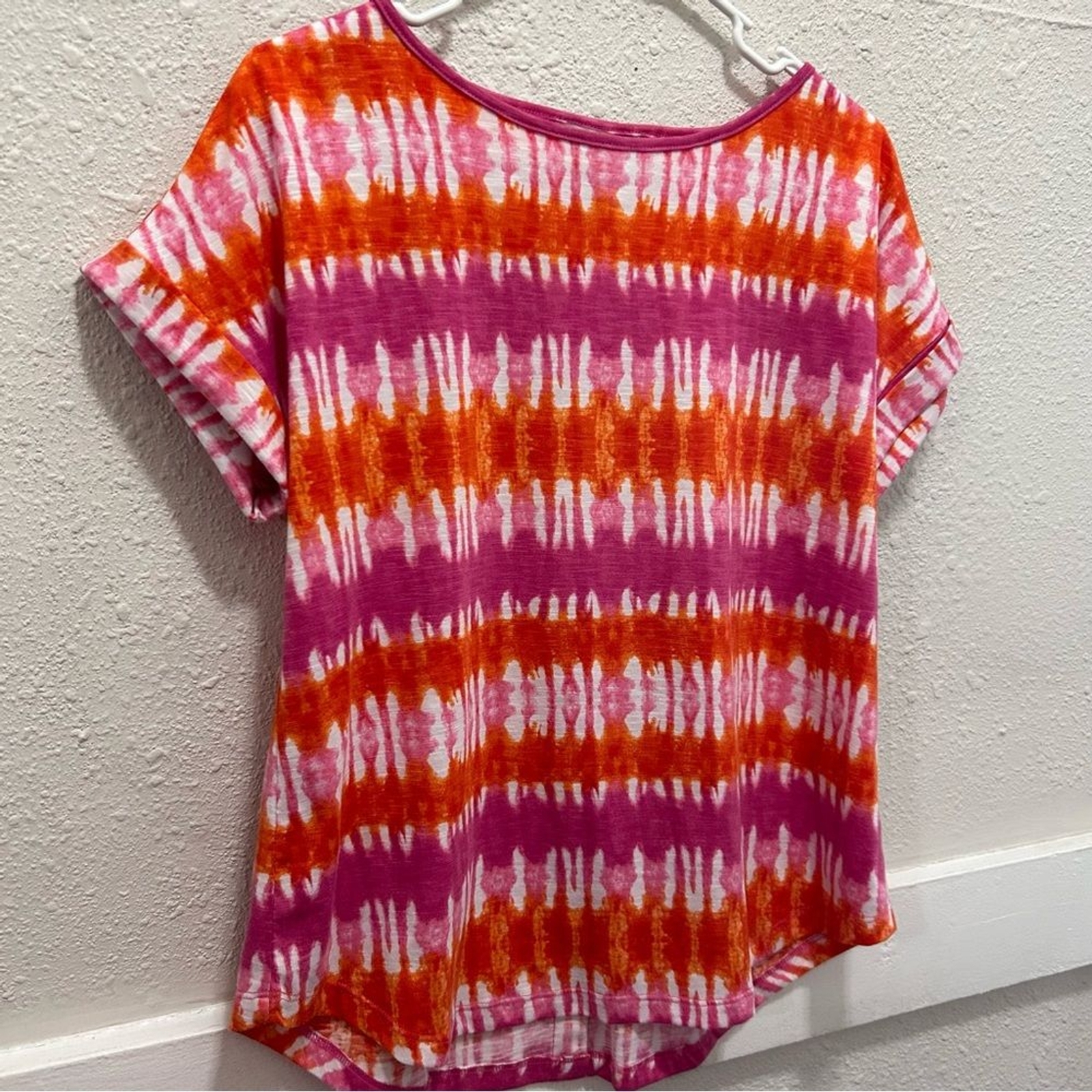 Multiples Orange and Magenta Button Back Detail T… - image 2