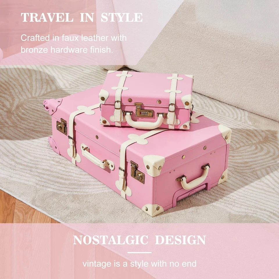 Juego de equipaje vintage estuche de tren para mujer con ruedas giratorias bloqueo TSA Foto 3 de 4