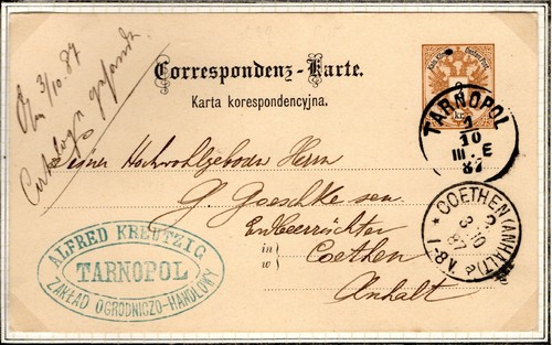 POLAND/UKRAINE Card *TARNOPOL* Austria Empire Postal Stationery 1887 Saxony PL53 - Picture 4 of 6
