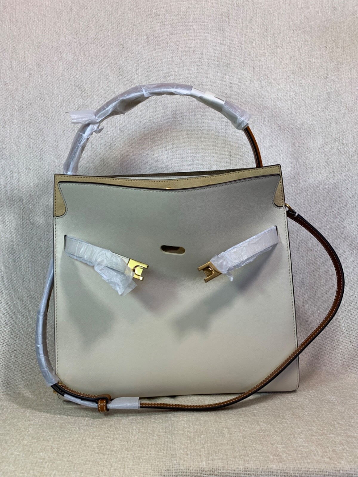 NEW Tory Burch Lee Radziwill Double New Cream Leather Bag - Removable Strap image 6