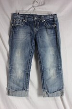 Miss Me Cuffed Capri Embellished Pockets Blue Distressed Size 27