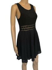 Free People Black Fit N Flare Dress Size 6 Crochet Lace Sleeveless Anthropologie