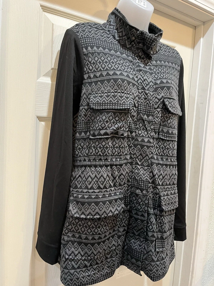 Chaqueta Maurices Talla M Negra Gris Cremallera Geométrica Mujer Top Ligero Foto 4 de 4