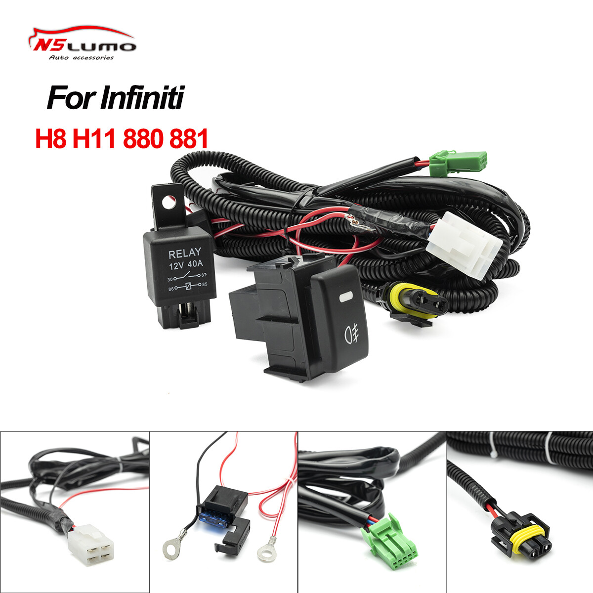 Kit de relé de interruptor de encendido/apagado arnés de cableado de luz antiniebla lámpara LED para Infiniti H8 H11