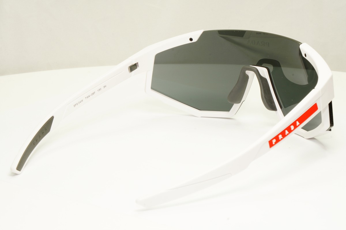 Prada Shield Black Sunglasses White Visor Red Stripe Mens SPS 04W