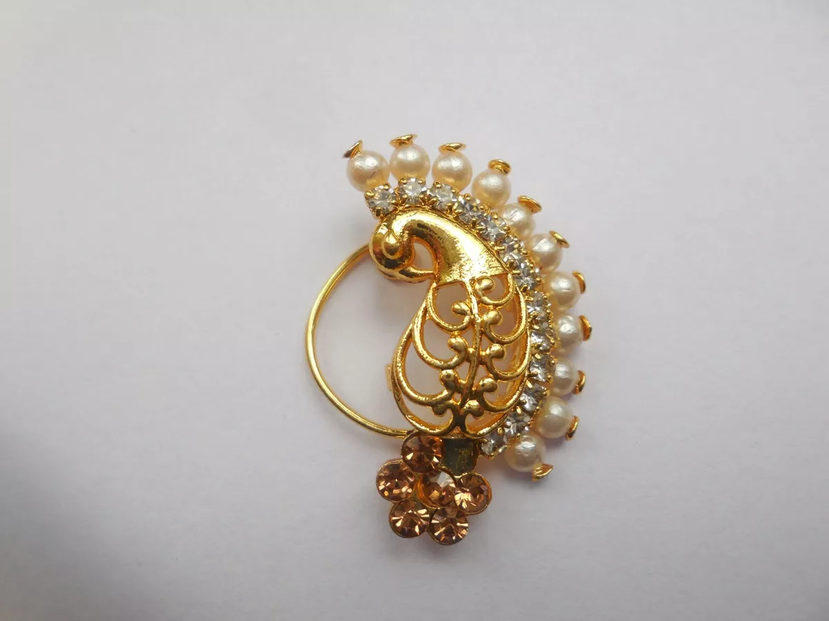 Indian Traditional Maharashtrian Gold Plated without Piercing NoseRing for  Women | eBay