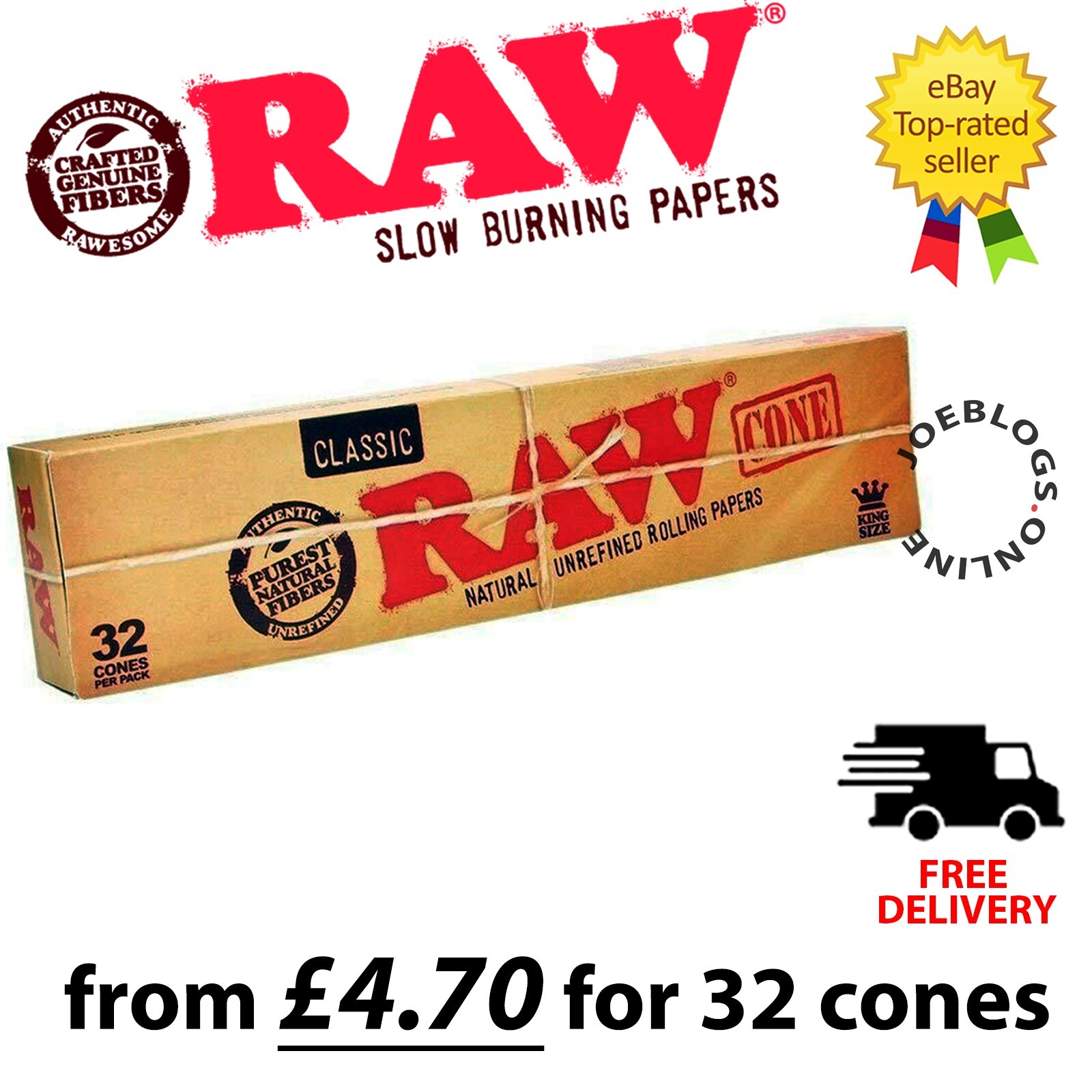 Raw Classic King Size Mega Pack 32 Cones - Pre Rolled Rolling Papers