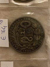 Moneta Perù Sol 1923 Vintage Da Collezione . Argento .