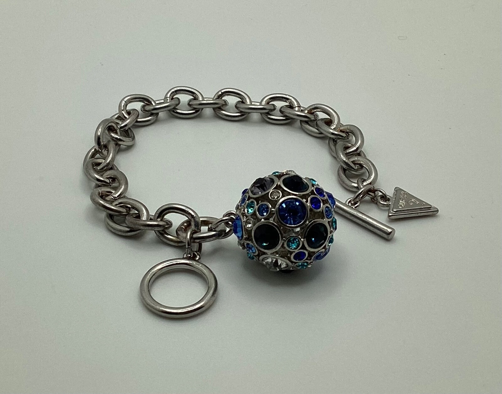 Guess Silver Tone Chain Link Puffed Rhinestone Ba… - image 2