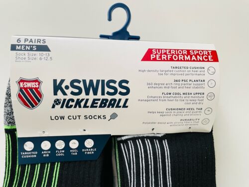 K-SWISS Pickleball Mens Socks Low Cut Cushioned 6 Pair Shoe Size 6-12.5 Black - Picture 4 of 4