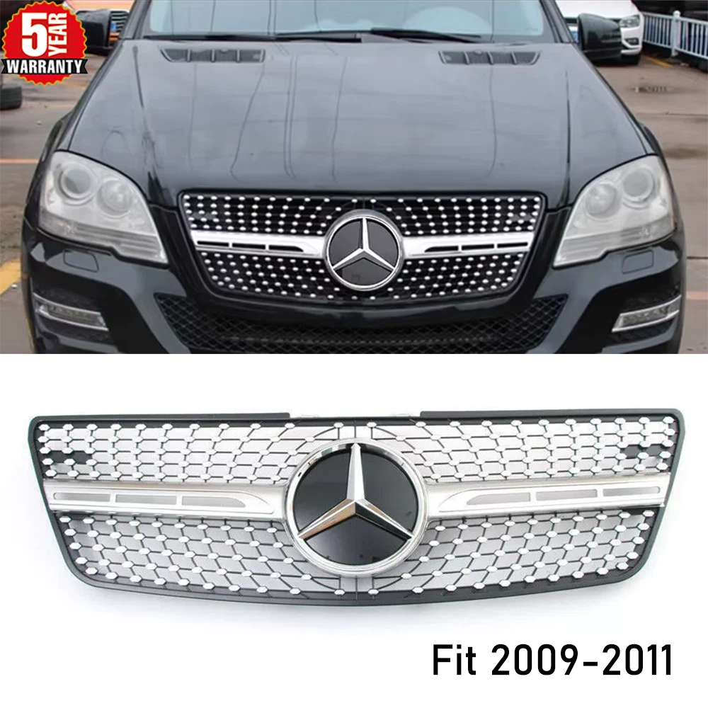 WPKMOTORS Front Grille With Emblem For Mercedes W164 ML320 ML350 2009-2011 – Chrome Mesh