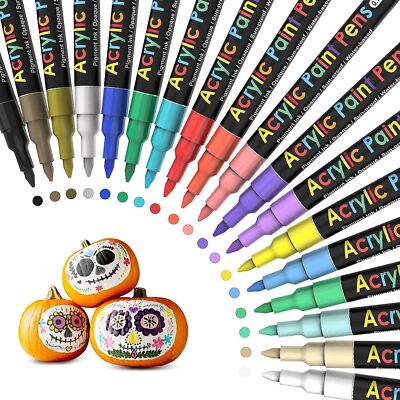 Acrylic Paint Pens Paint Markers Set of 18: Fine Point for Rock Painting Glass W