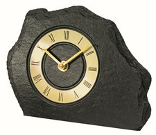 AMS 1105 Tischuhr Quarz Kaminuhr Uhr gold Schiefer Naturschiefer 