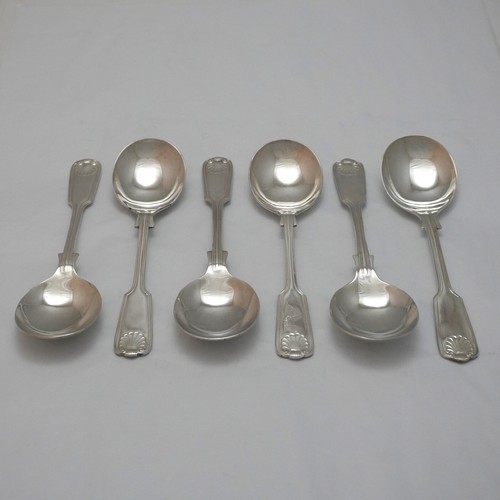 FIDDLE THREAD & SHELL Design Sheffield Silver Service Cutlery Six Soup Spoons