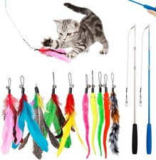 Cat Toys Feather Toy 2PCS Retractable Wand  10PCS Replacement Teaser W/ Bell