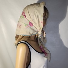 Vintage 1960s Silk Scarf 30" x 30" Pink Flowers Roses Grannycore Hand Rolled