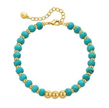 Gold Round Turquoise Beaded Bracelets18K Gold Plated Handmade Cute Bracelet for