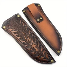 1X Leather Belt Straight Knife Sheath Cover Engraved Pattern Fixed Blade Vintage