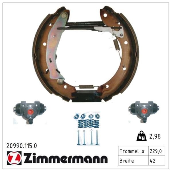 Zimmermann Bremsbackensatz Vormontiert 229Mm Passend FüR CitroËN Berlingo Xsara-image