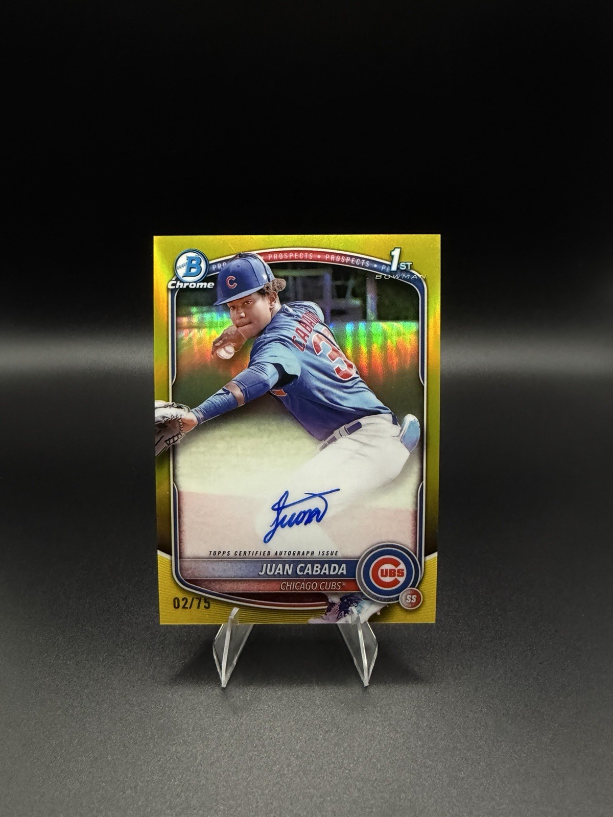 2025 Bowman Chrome Auto Juan Cabada True Yellow Refractor /75 1st Prospect Cubs