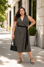 DVF Target Wrap Dress Womens Size XXL Collared Sleeveless Sweater Midi Black