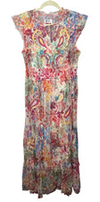 Johnny Was XS Mazzy Tie Mesh Womens Dress Floral Embroidered Slip Midi 365