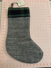 Hearth & Hand Magnolia Gray and Green Holiday Christmas Stocking New with Tags