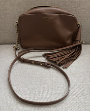 Jimmy Choo Brown Leather Crossbody Bag Tassel Zip Adjustable Strap Gold