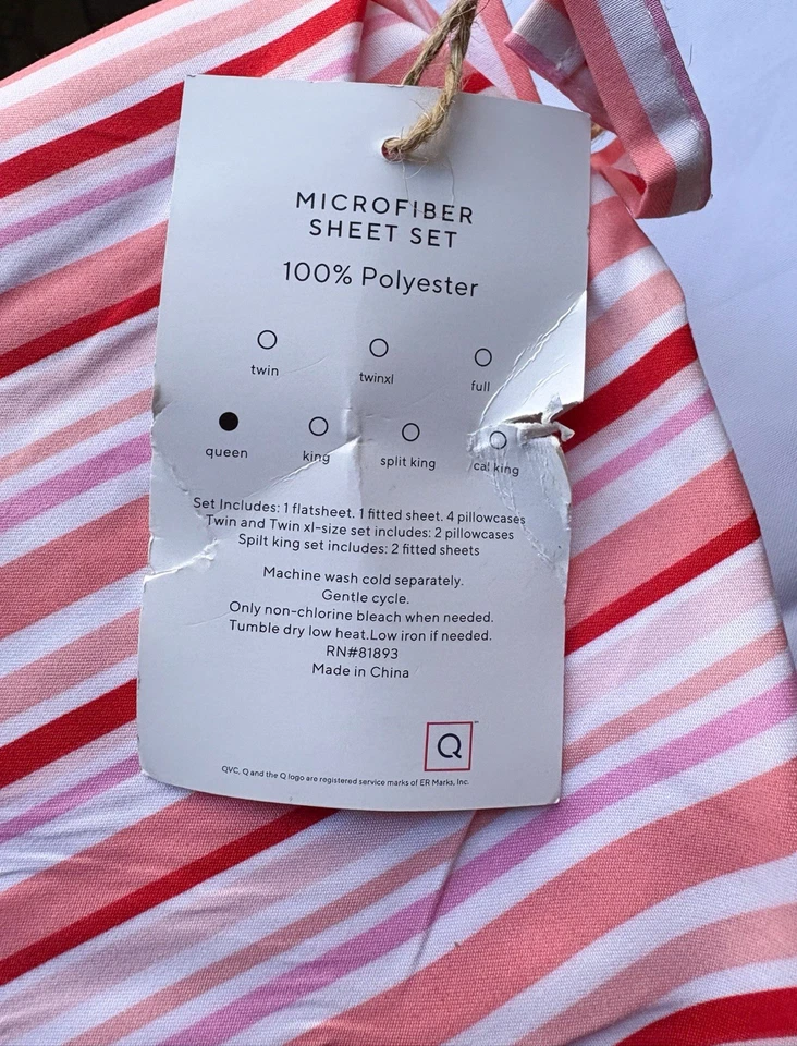 Juego de sábanas QVC Home Reflections microfibra tamaño queen - 4 fundas de almohada a rayas NUEVO Foto 2 de 3