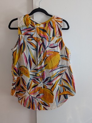 C&C California Sleeveless Button Down Linen Top with floral fruit size medium 